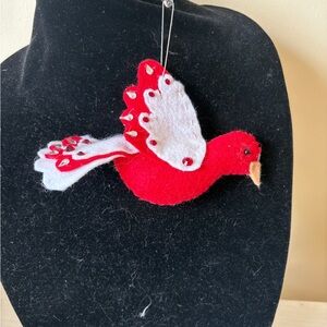 Red and White Felt Bird Ornament